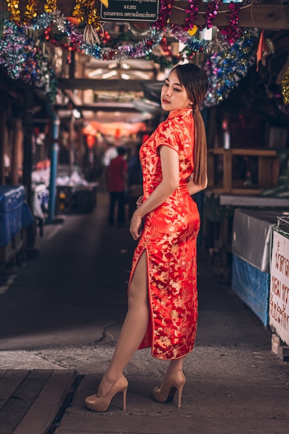 Femme, cheongsam, robe