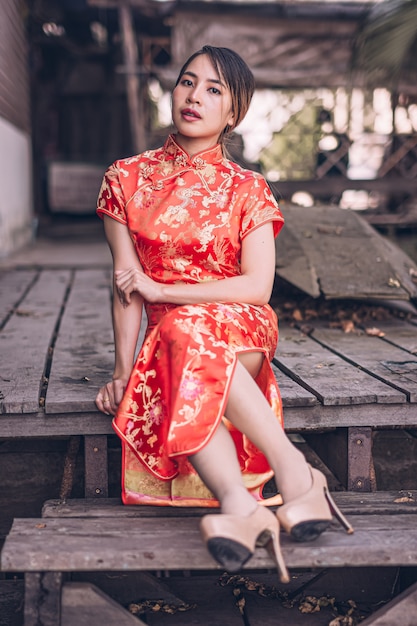 Femme, cheongsam, robe