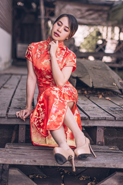 Femme, cheongsam, robe