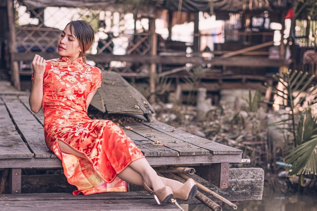 Femme, cheongsam, robe