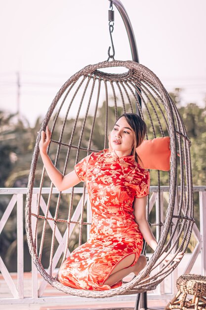 Femme, cheongsam, robe