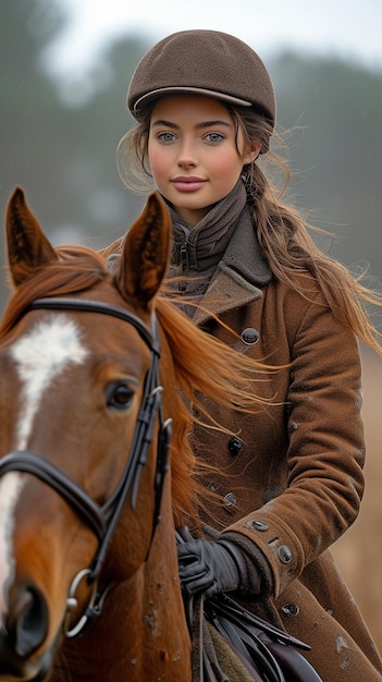 Photo une femme à cheval sur un beau cheval en plein air.