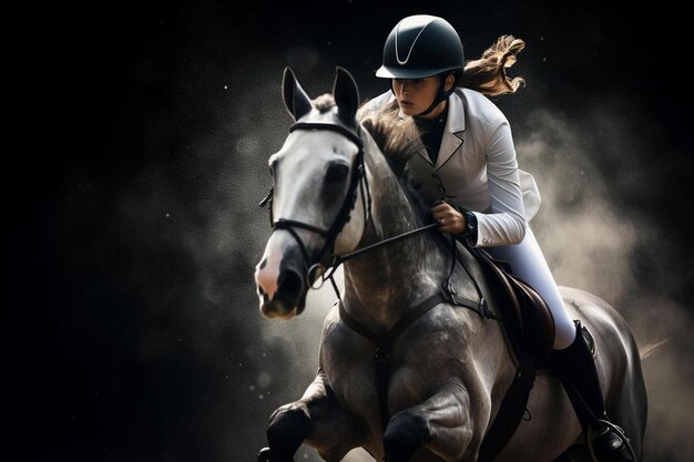 Une femme à cheval avec un casque noir.