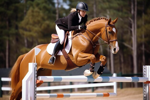 Photo une femme à cheval avec un casque noir