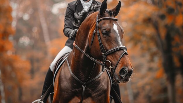 Photo une femme à cheval sur un cheval brun