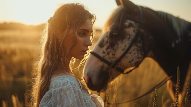 Une femme et un cheval.