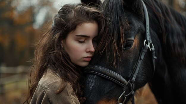 Une femme et un cheval.