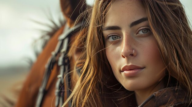 Une femme et un cheval.