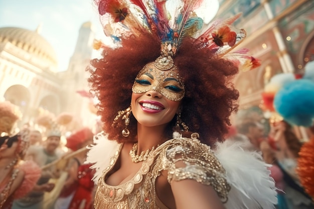 Photo femme avec des cheveux afro à venise en italie festival carnaval mascarade