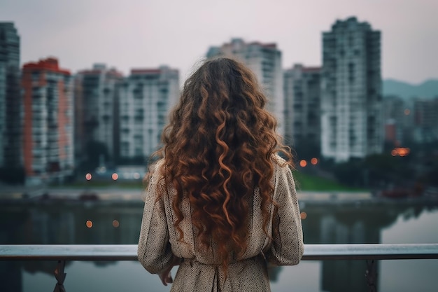 Femme cheveux bouclés ville moderne Générer Ai