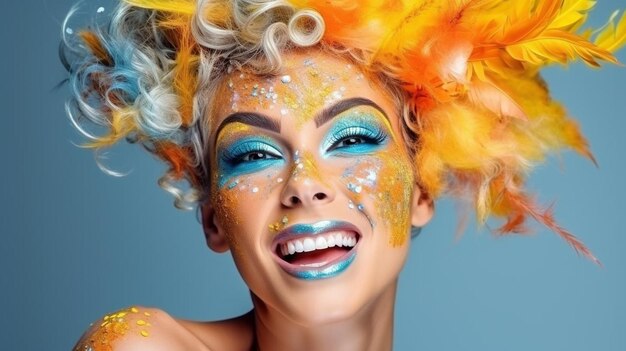 Photo une femme avec des cheveux colorés et du maquillage sur le visage