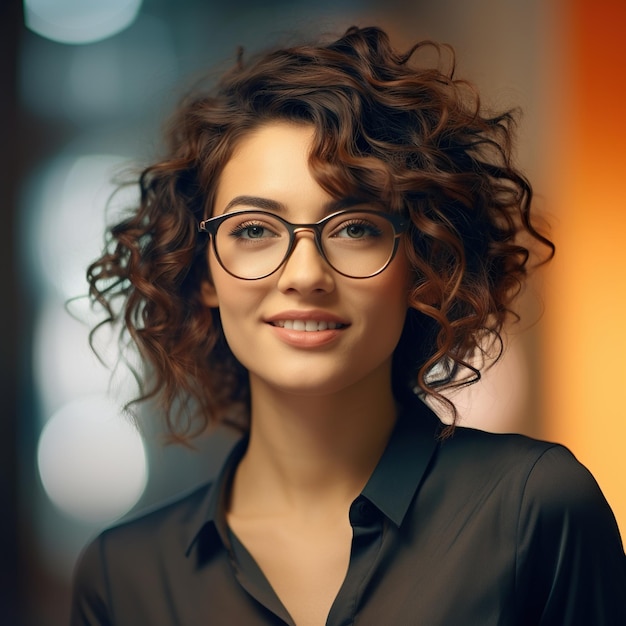 Femme cheveux courts bouclés avec sourire