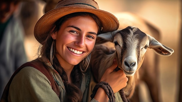 Une femme avec une chèvre