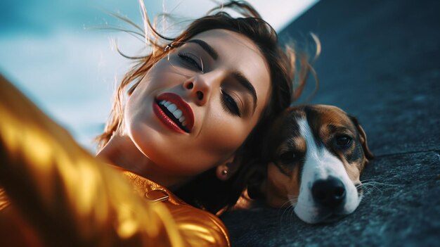 Photo une femme avec un chien beagle