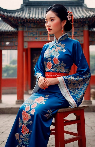 Photo une femme chinoise captive avec sa rare beauté.