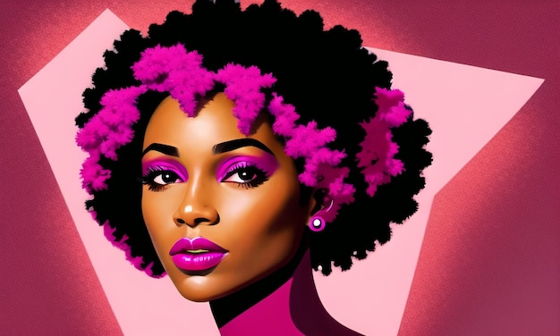 Une femme avec une coiffure afro rose et des cheveux roses.