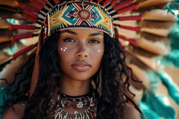 Une femme en coiffure amérindienne