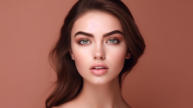 Une femme avec une coiffure brune et un fond rose