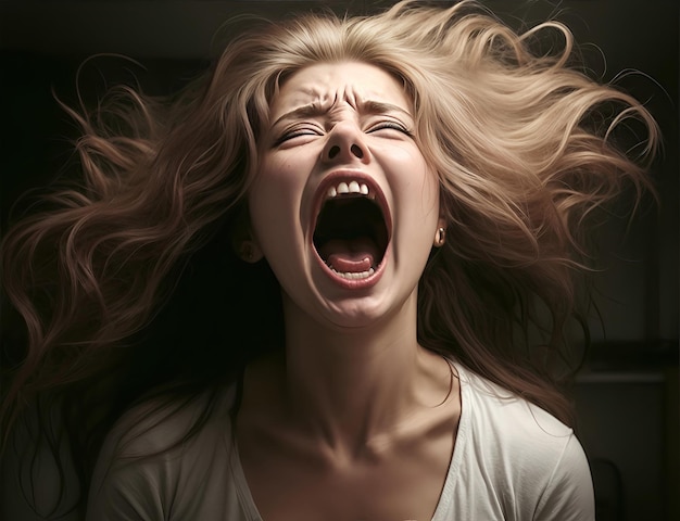 Une femme en colère en agonie criant de près Problèmes de santé mentale