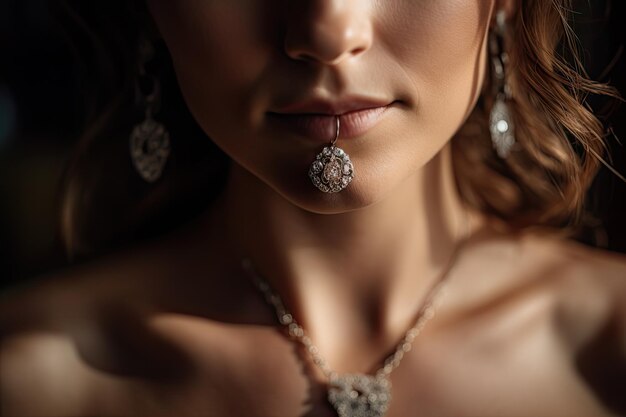 Photo une femme avec un collier de diamants sur son cou