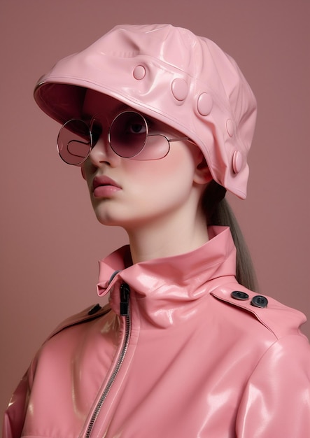 Femme coloré créatif arrière-plan art lunettes latex portrait mode chapeau personne beauté IA générative