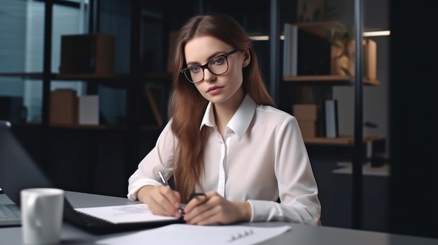 Femme comptable professionnelle travaillant au bureau Generative AI