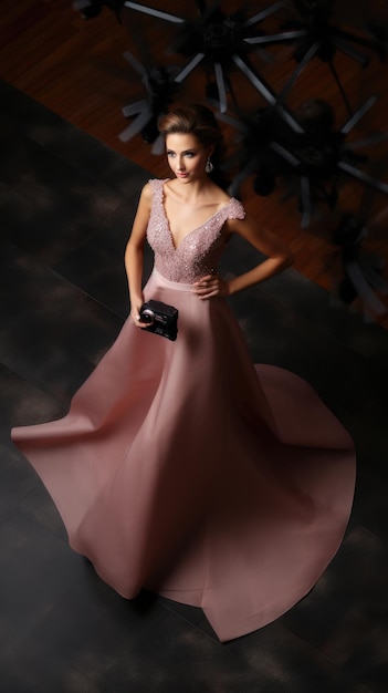 Une femme confiante dans une robe de soirée glamour.