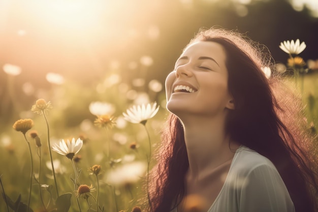 femme confiante et positive trouvant la paix dans la nature