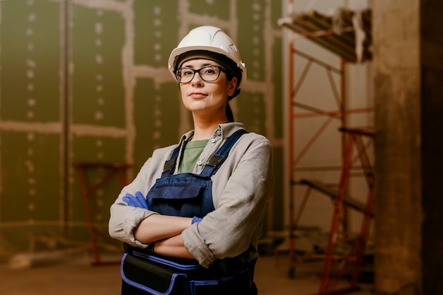 Femme de constructeur coup moyen à l'intérieur