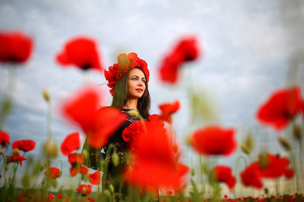 Femme, coquelicot, robe