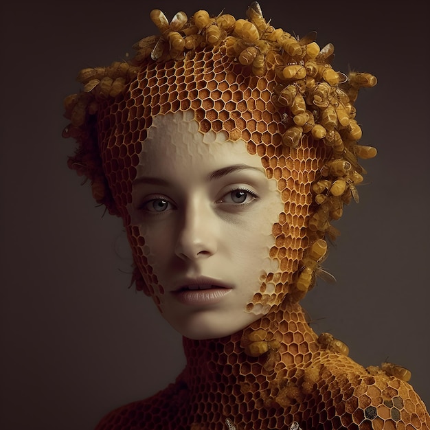 Une femme avec un costume d'abeille sur la tête