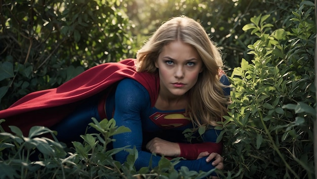 Photo une femme en costume est allongée dans l'herbe