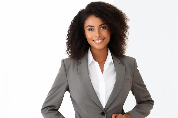 Photo une femme en costume gris pose pour une photo