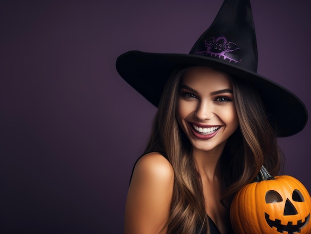 Femme en costume d'Halloween avec une pose ludique