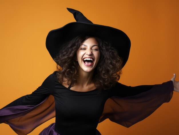 Photo une femme en costume d'halloween avec une pose ludique