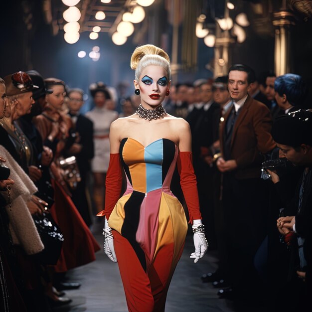 Photo une femme en costume avec une robe bleue et rouge