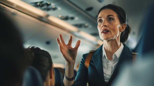 une femme en costume avec sa main en l'air