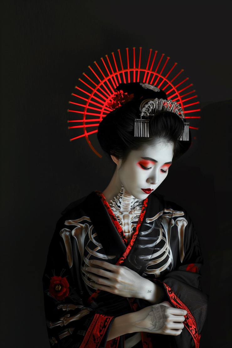 Photo une femme en costume de squelette porte une robe noire.