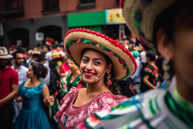 Une femme en costume traditionnel sourit à la caméra