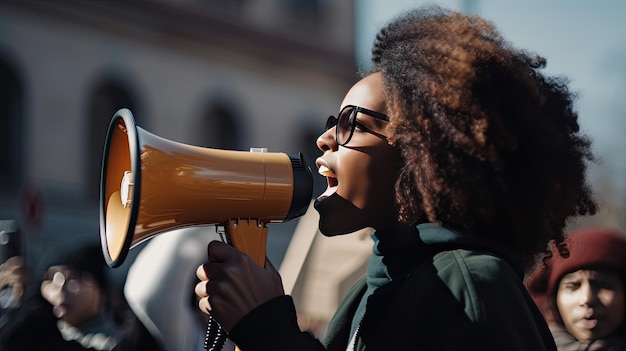 Femme de couleur avec un mégaphone