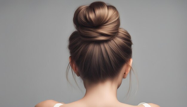 Femme avec une coupe de cheveux sur fond gris