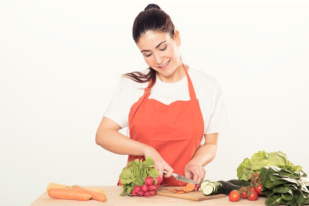 femme, coupe, légumes