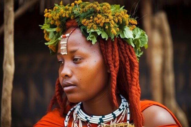 Une femme avec une couronne de fleurs sur la tête