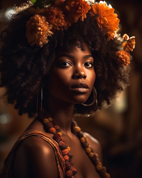 Une femme avec une couronne de fleurs sur la tête