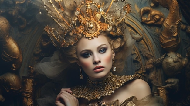 Une femme avec une couronne d'or sur la tête