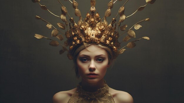 Une femme avec une couronne d'or sur la tête