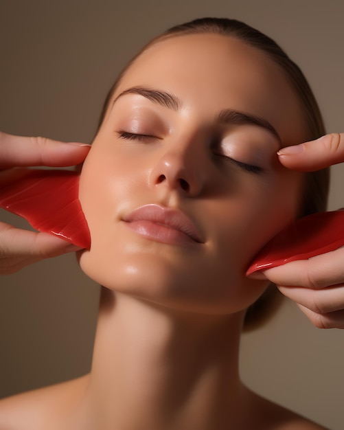 Femme en cours de procédure de gua sha au visage