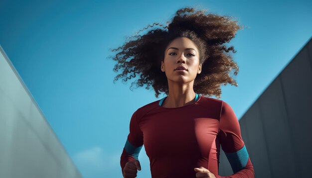 une femme court les 100 mètres en plein air