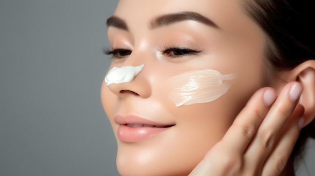 Une femme avec une crème sur le visage