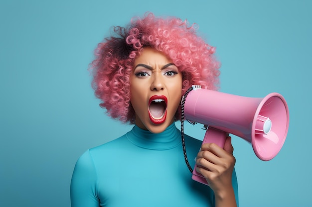 une femme criant dans un mégaphone